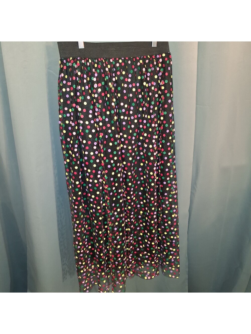 Dice XL Black Polka Dot Maxi Skirt with Elastic Waistband